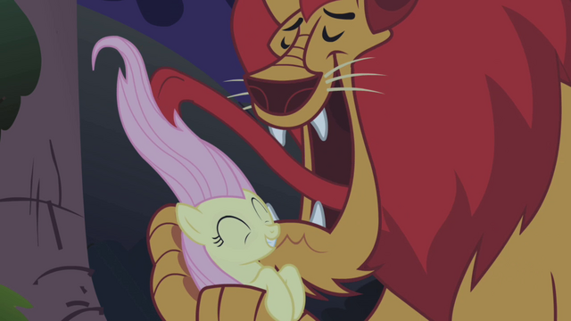 Arquivo:Manticore licking Fluttershy's mane S1E02.png