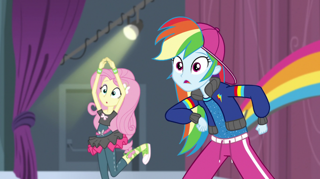 File:Fluttershy and Rainbow Dash look surprised EGS1.png