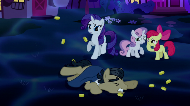 File:Rarity and Crusaders shocked; Filthy Rich falls S5E13.png