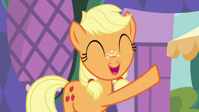 File:Young Applejack excited about her idea S6E23.png