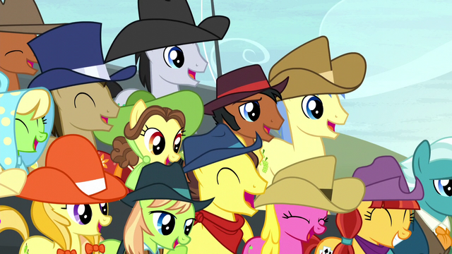 File:Spectator ponies laughing S5E6.png