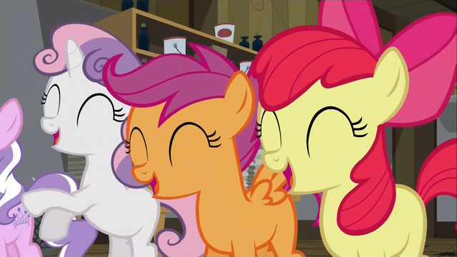 File:The Cutie Mark Crusaders laughing at Diamond Tiara S02E23.png
