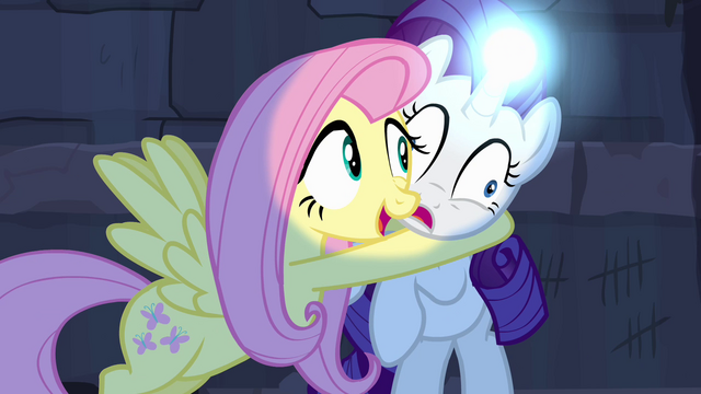 File:Fluttershy hugging Rarity S4E03.png
