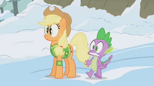 File:ApplejackAndSpikeAboutToBeHit S01E11.png