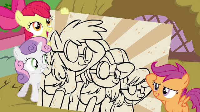 File:CMC with picture of saluting Wonderbolts S4E21.png