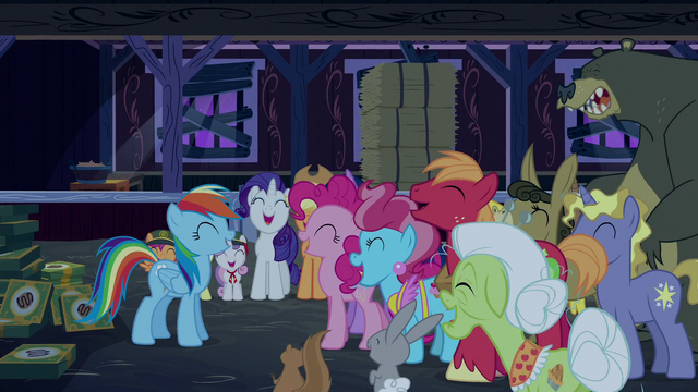 File:Rainbow and ponies laughing together S6E15.png
