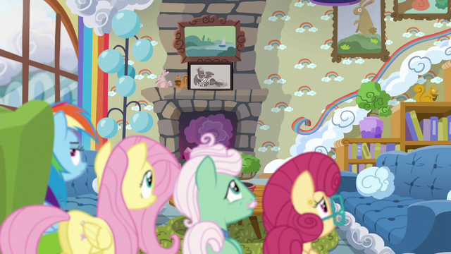 File:Rainbow and the Shys watch Zephyr go upstairs S6E11.png