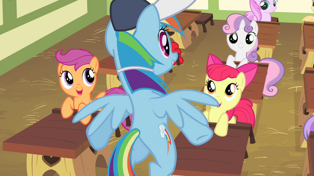 File:Fillies in awe of Rainbow Dash S4E05.png