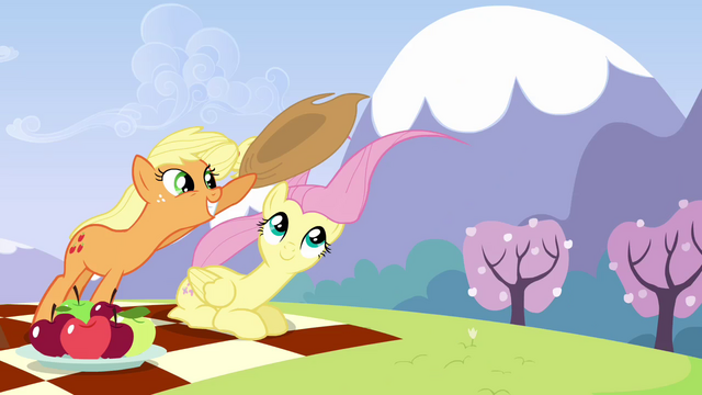File:Applejack holds on to her hat S3E7.png