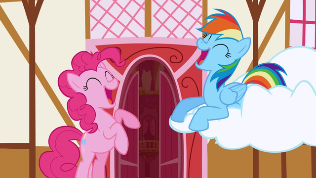 File:Pinkie and Rainbow Dash laughing at Spike S1E05.png