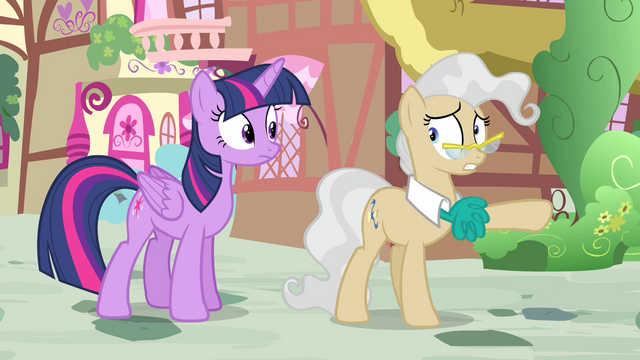 File:Mayor Mare points Twilight toward the gazebo S4E23.png