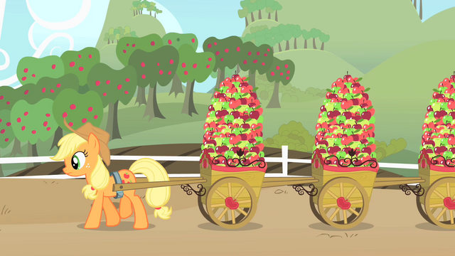 File:Applejack hauling apples S01E25.png