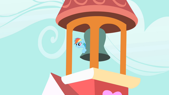 File:Rainbow Dash hiding behind the bell S1E25.png