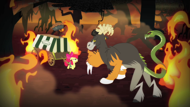 File:Apple Bloom and chimera surrounded by flames S4E17.png