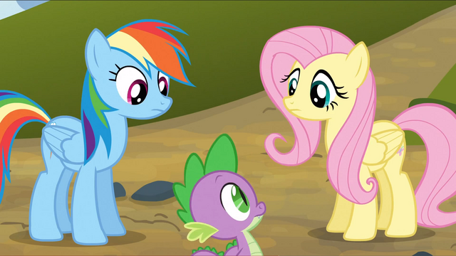 File:Rainbow Dash and Fluttershy look at Spike S3E9.png
