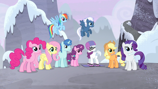 File:Main 5 and village ponies listening to Twilight S5E02.png