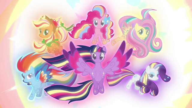 File:The Mane 6 in their Rainbow Power forms S4E26.png