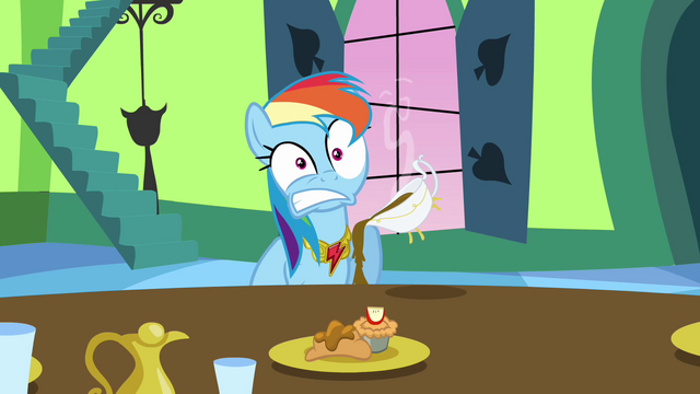 File:Rainbow Dash with hot gravy in her lap S03E10.png
