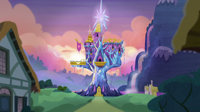 File:Twilight's castle exterior at near-sunset S5E22.png