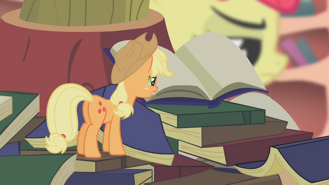 File:Applejack becomes suspicious of Apple Bloom S1E09.png