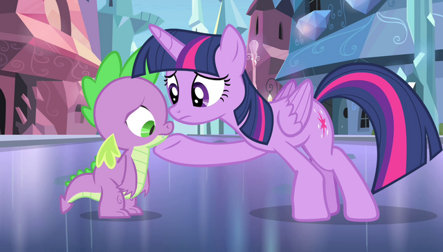 File:Twilight with hoof under Spike's chin S4E24.png