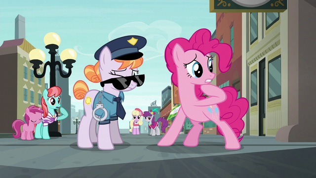 File:Pinkie Pie worried; Police Pony disoriented S6E3.png