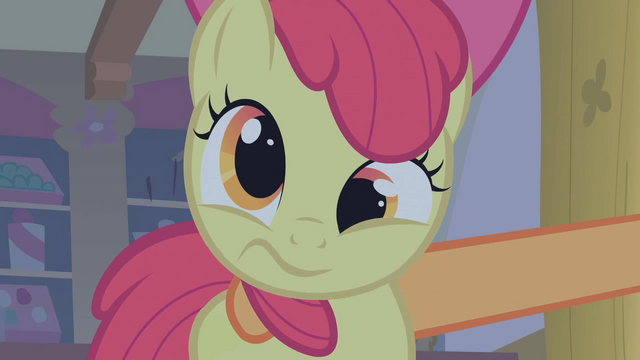 File:Apple Bloom being shaken by Applejack S1E09.png