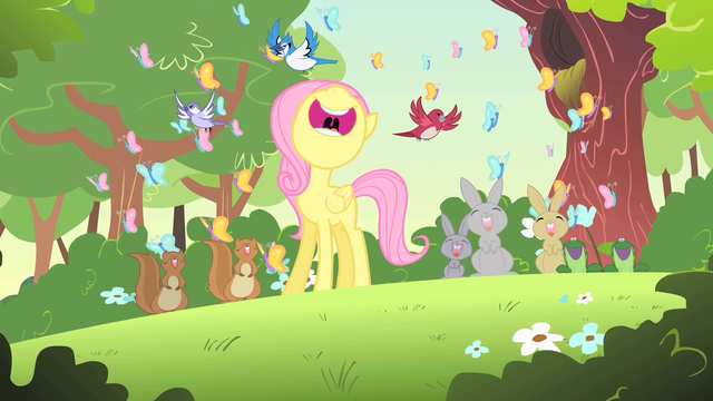 File:Filly Fluttershy singing with woodland creatures S1E23.png