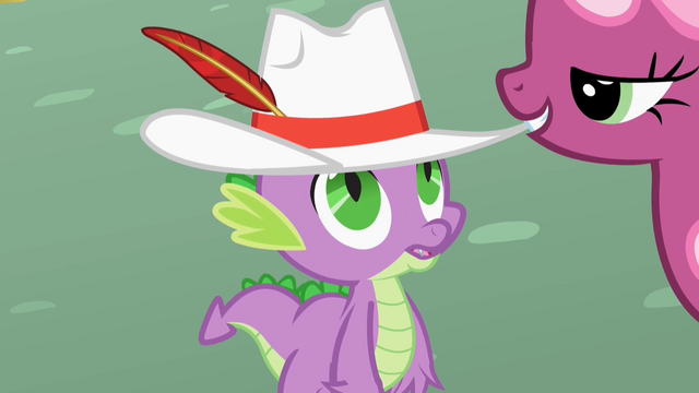 File:Cheerilee gives Spike a hat S2E10.png