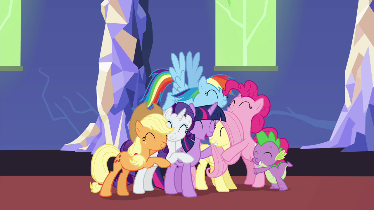 Image - Mane 6 and Spike group hug S4E26.png | My Little Pony