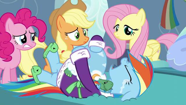 File:Pinkie, Applejack, and Fluttershy worried S5E5.png