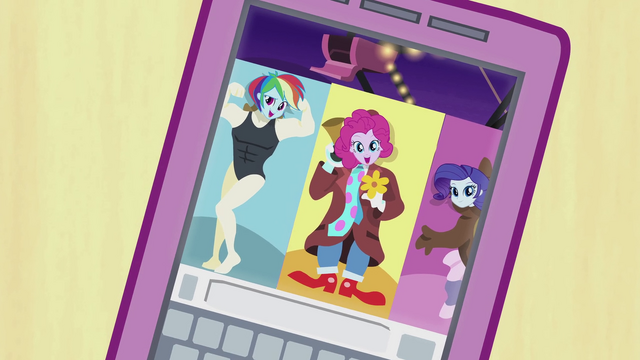 File:Rainbow, Pinkie, and Rarity behind head-in-hole stands EG2.png