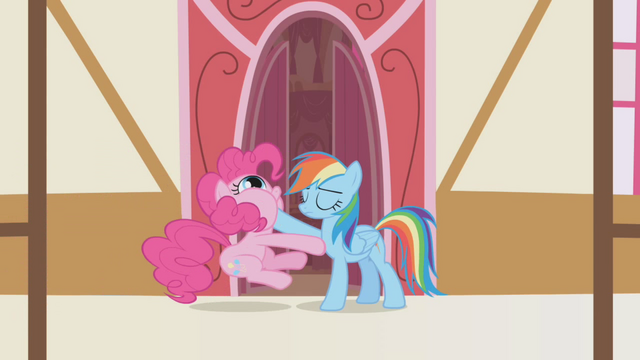 File:Rainbow Dash sticks hoof in Pinkie's mouth S1E5.png