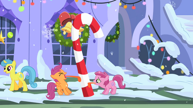 [Scootaloo licking the candy cane in the aforementioned "I spy" scene of S2 E11
