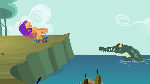 File:Scootaloo about to get onto the alligator S3E06.png