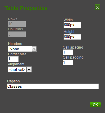 Tableforclass