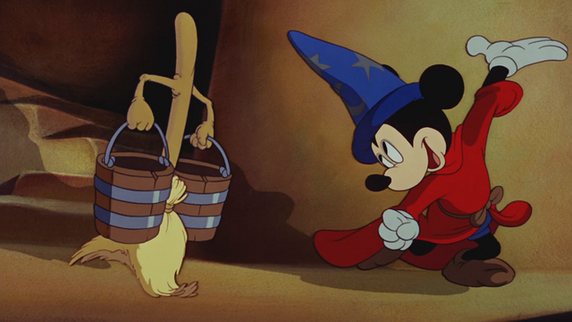 Fichier:Fantasia (1940) L'Apprenti Sorcier Mickey Mouse chapeau Sorcier balai magique.png