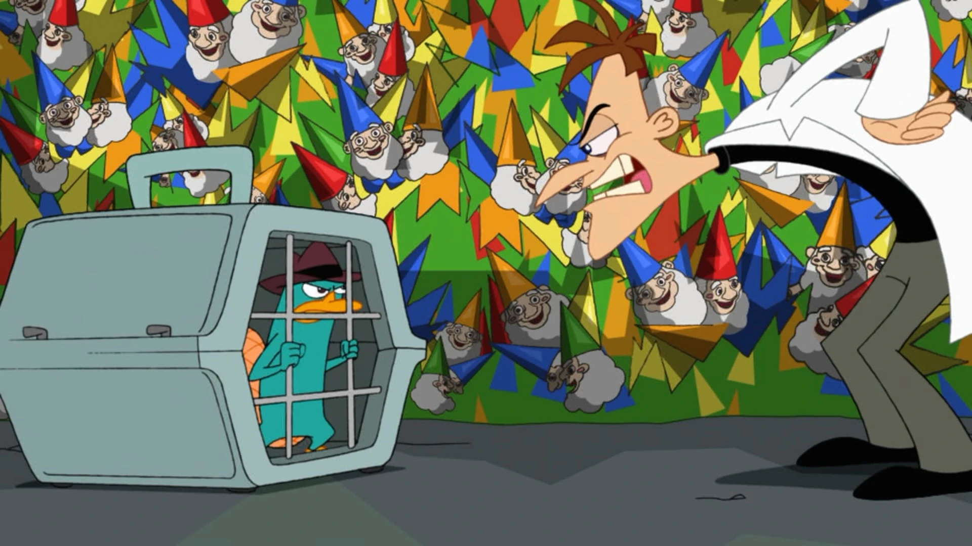 Image Perry trapped in pet carrier cage.jpg Phineas and Ferb Wiki
