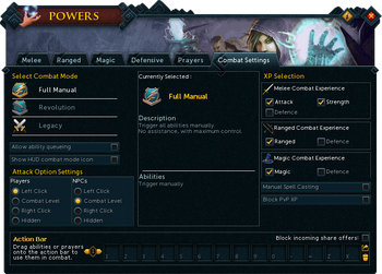 Powers (Combat Settings) interface