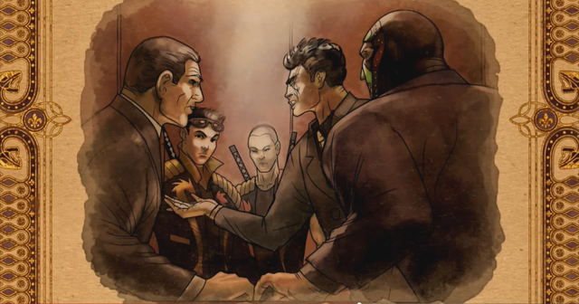 File:Gat out of Hell cutscene - Sharp, Shogo, Jyunichi, Kazuo, Killbane forming their alliance.png