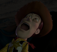 Woody yelling comically