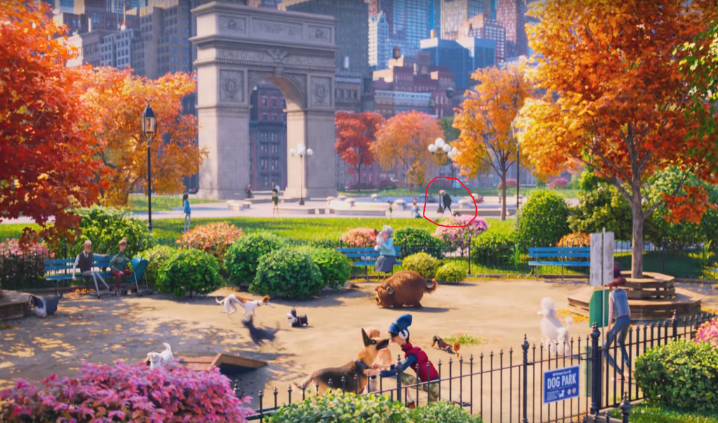 Gru Appears In The Background Of The Park Scene In The Secret