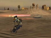 Rebel combat speeder pursues 74-Z bike