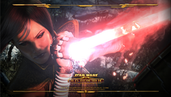 Satele Shan absorbeerd Darth Malgus zijn lightsaber