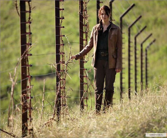 Archivo:Katniss al lado de la valla.jpg