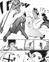 Uta effortlessly dodges Juuzou's attacks