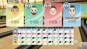 Final scoreboard from online game of bowling in Wii Sports Club