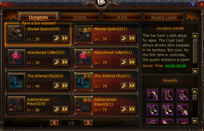 Dungeons Tab