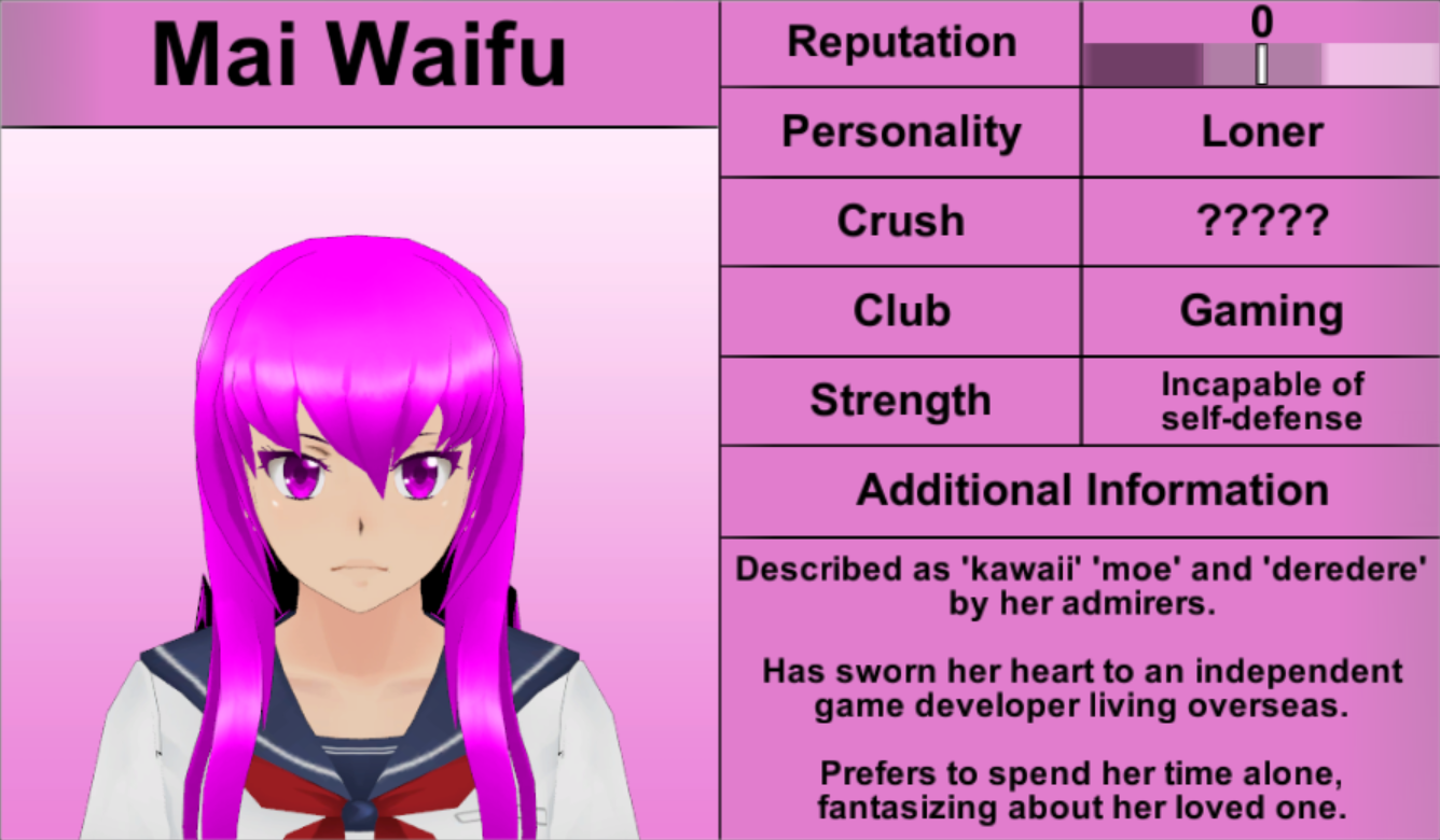 Image - Jan15th2016MaiWaifuStudentProfile.png | Yandere Simulator Wiki